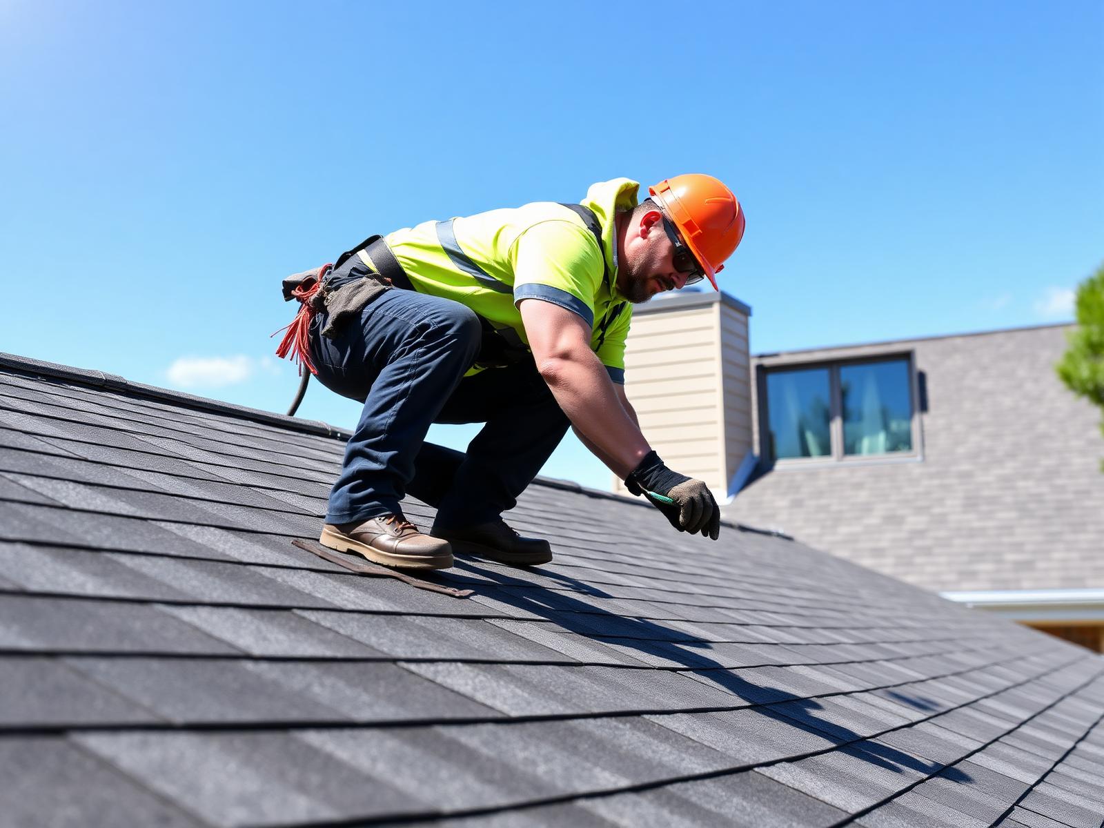 Professional roofing contractor inspecting a roof